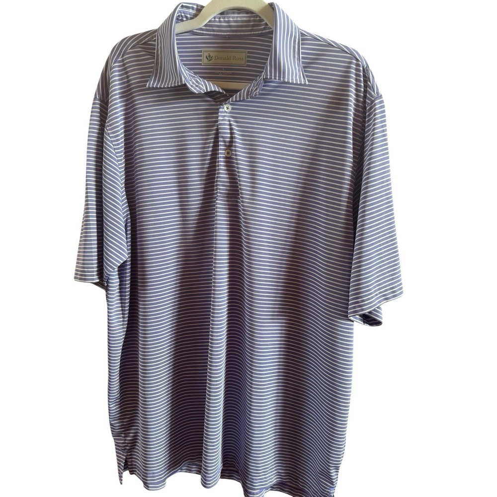 Donald Ross Size Large  Purple White Striped Performance Golf Short Sleeve